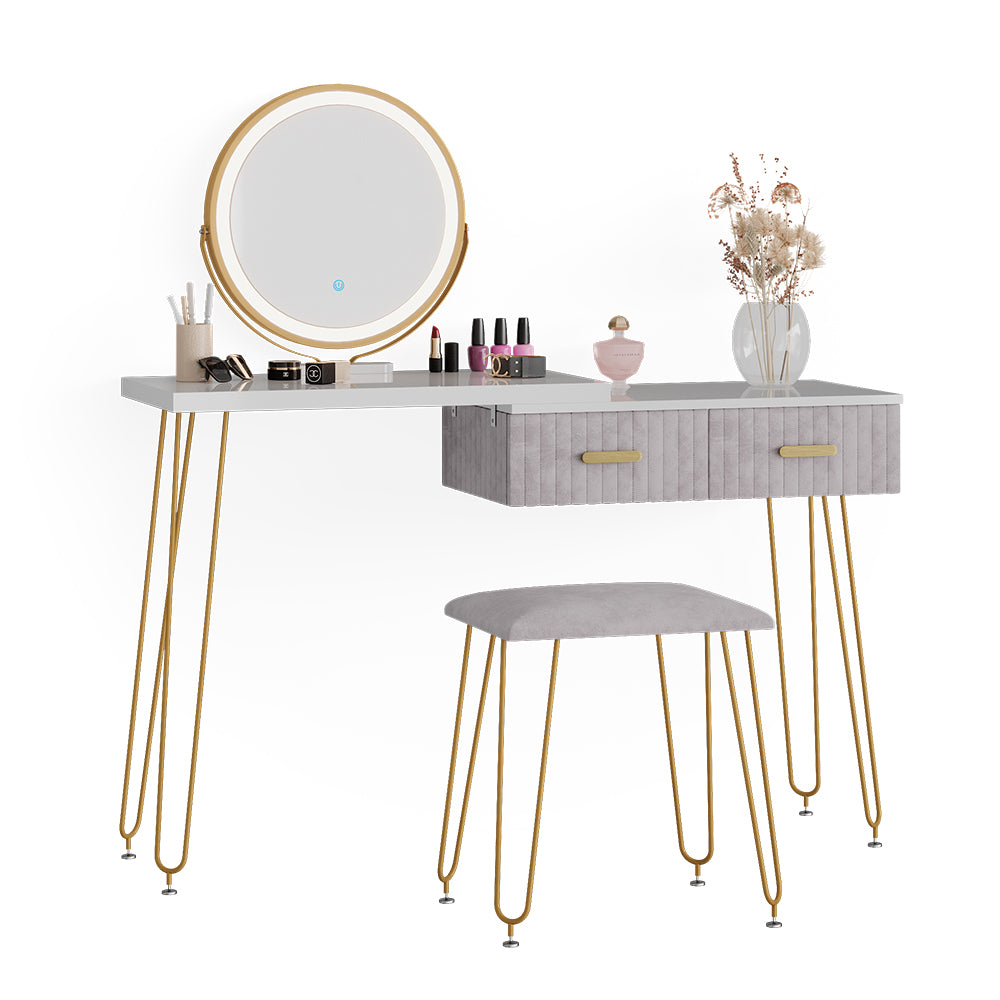 Vicco Tavolo da toeletta Grigio 120 cm con illuminazione LED e sgabello