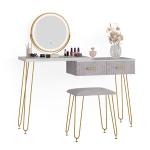 Vicco Tavolo da toeletta Grigio 120 cm con illuminazione LED e sgabello