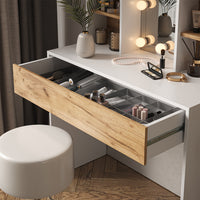 Vicco Tavolo da toeletta Quercia dorata/bianco 93 cm con sgabello