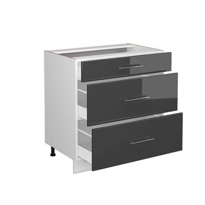 Vicco Mobiletto base per cucina Antracite lucido 80 cm con 3 cassetti, PL Rovere