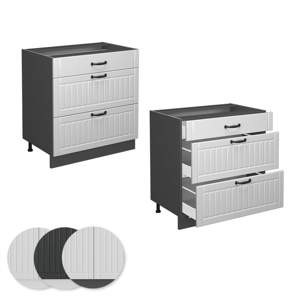 Vicco Mobiletto base per cucina Bianco casa di campagna 80 cm con 3 cassetti, senza piano di lavoro