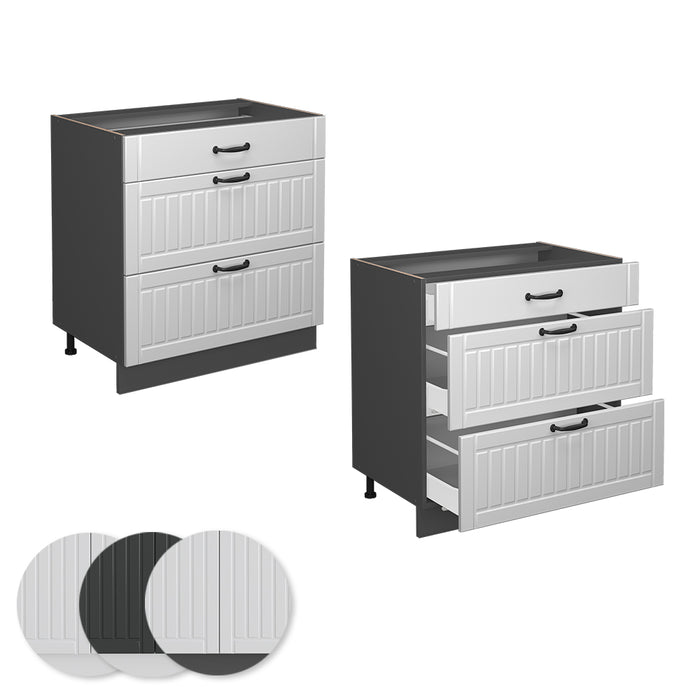 Vicco Mobiletto base per cucina Bianco casa di campagna 80 cm con 3 cassetti, senza piano di lavoro