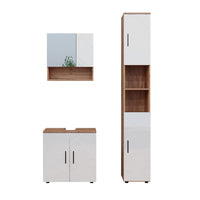 Vicco Set di mobili da bagno Bianco lucido/oro power oak 3 parti, con colonna