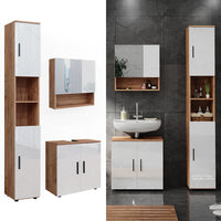 Vicco Set di mobili da bagno Bianco lucido/oro power oak 3 parti, con colonna