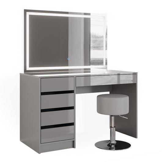 Vicco Tavolo da toeletta Grigio 55 cm con specchio LED e sgabello