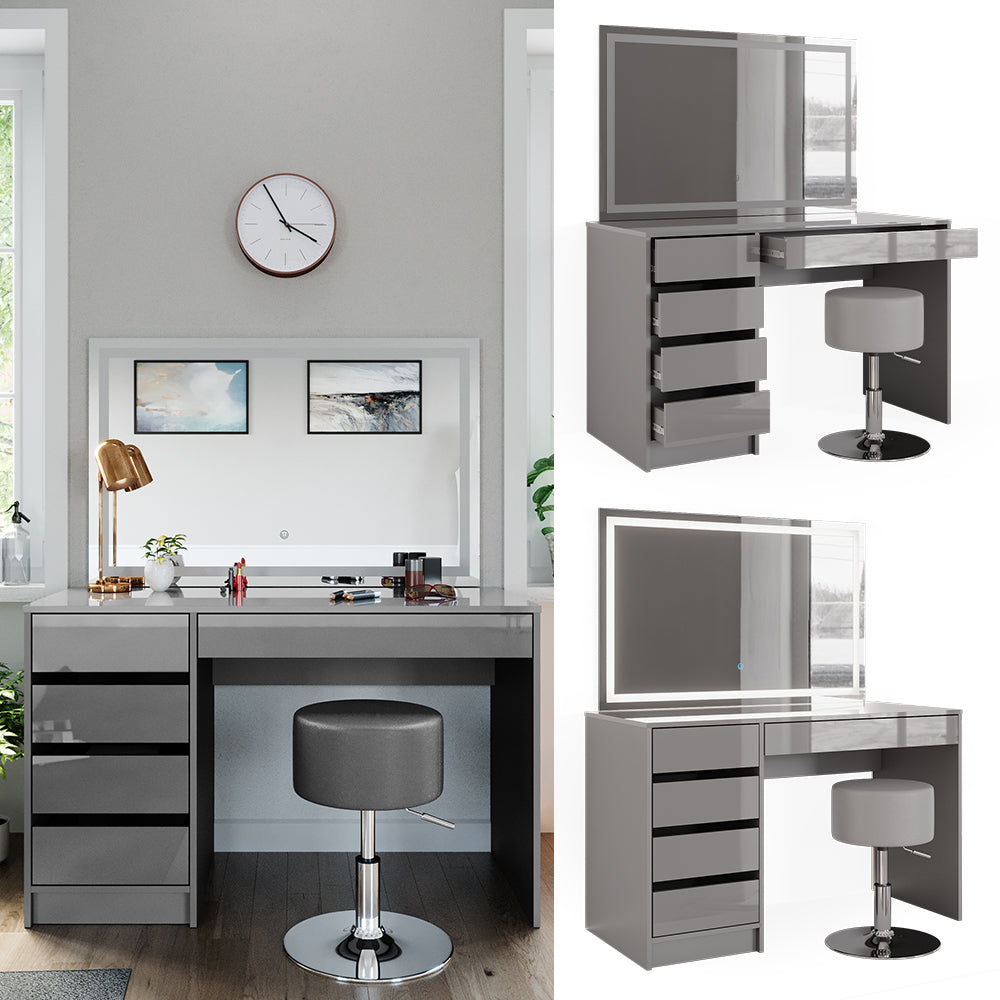 Vicco Tavolo da toeletta Grigio 55 cm con specchio LED e sgabello