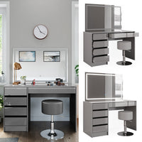 Vicco Tavolo da toeletta Grigio 55 cm con specchio LED e sgabello