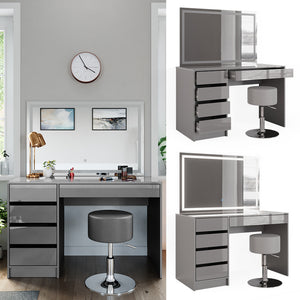 Vicco Tavolo da toeletta Grigio 55 cm con specchio LED e sgabello