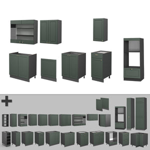 Vicco Cucina componibile Verde-oro Country House/Antracite 300 cm con armadio alto, PL Antracite