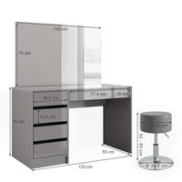 Vicco Tavolo da toeletta Grigio 55 cm con sgabello