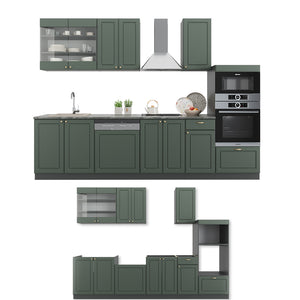 Vicco Cucina componibile Verde-oro Country House/Antracite 300 cm con armadio alto, PL Antracite