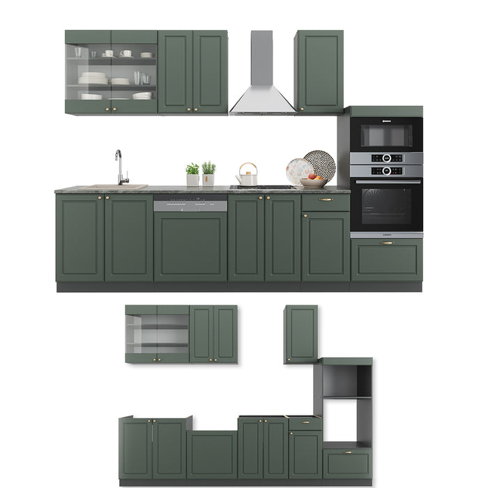 Vicco Cucina componibile Verde-oro Country House/Antracite 300 cm con armadio alto, PL Antracite