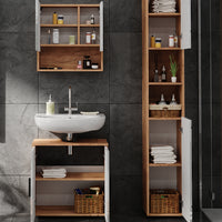 Vicco Set di mobili da bagno Bianco lucido/oro power oak 3 parti, con colonna