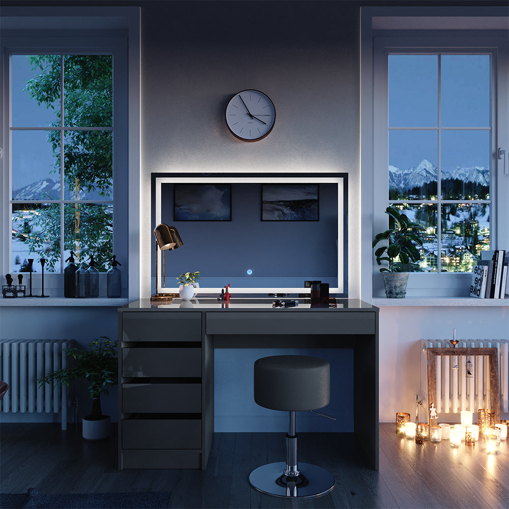 Vicco Tavolo da toeletta Grigio 55 cm con specchio LED e sgabello