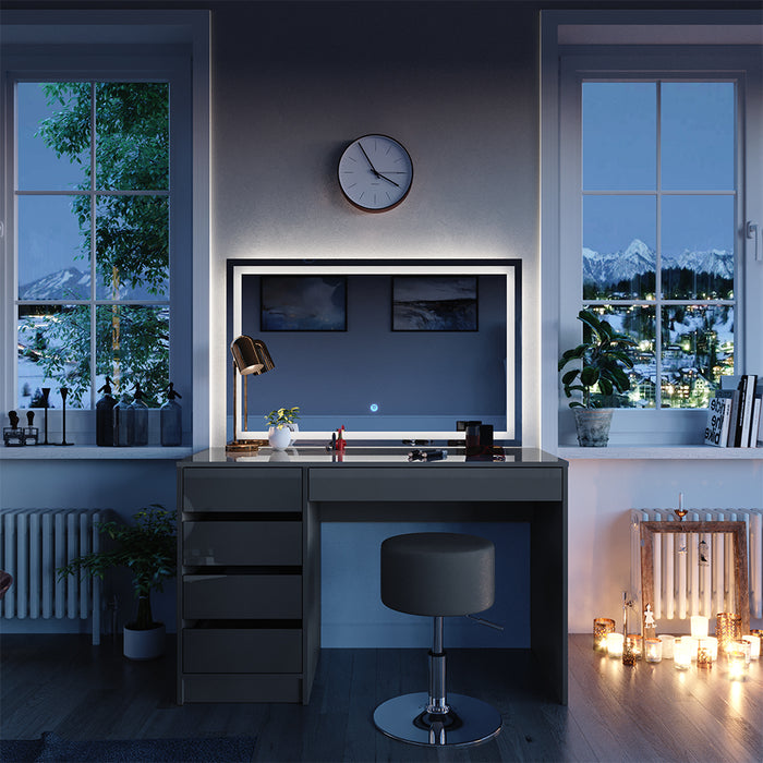 Vicco Tavolo da toeletta Grigio 55 cm con specchio LED e sgabello