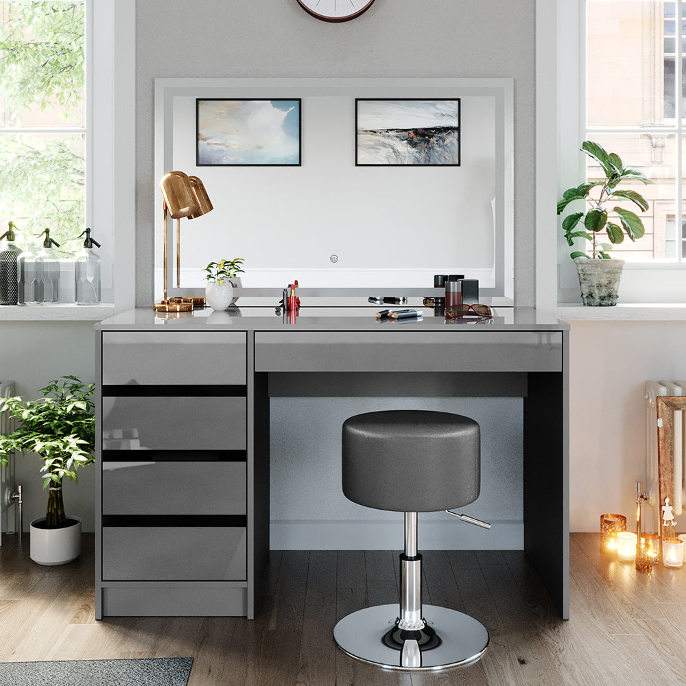 Vicco Tavolo da toeletta Grigio 55 cm con specchio LED e sgabello