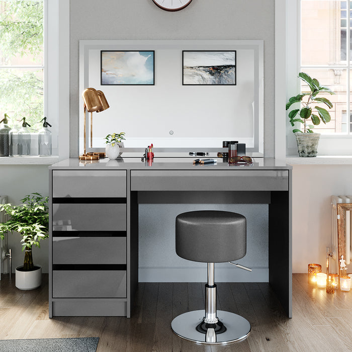 Vicco Tavolo da toeletta Grigio 55 cm con specchio LED e sgabello