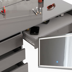 Vicco Tavolo da toeletta Grigio 55 cm con specchio LED e sgabello