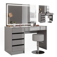 Vicco Tavolo da toeletta Grigio 55 cm con specchio LED e sgabello