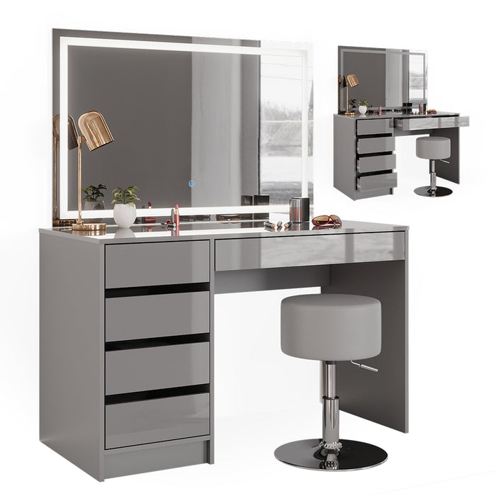 Vicco Tavolo da toeletta Grigio 55 cm con specchio LED e sgabello