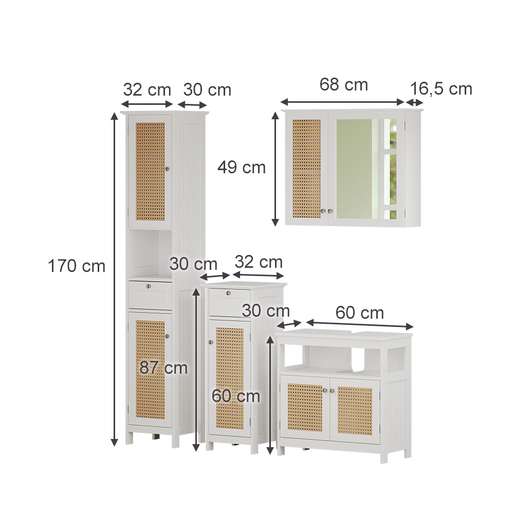 Vicco Set di mobili da bagno Bianco 4 parti, con armadio alto