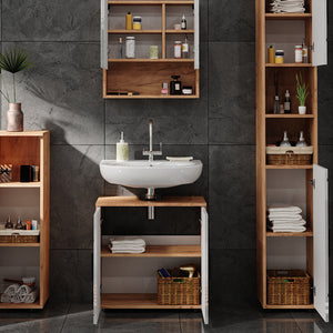 Vicco Set di mobili da bagno Bianco lucido/oro power oak 4 parti, con armadio alto