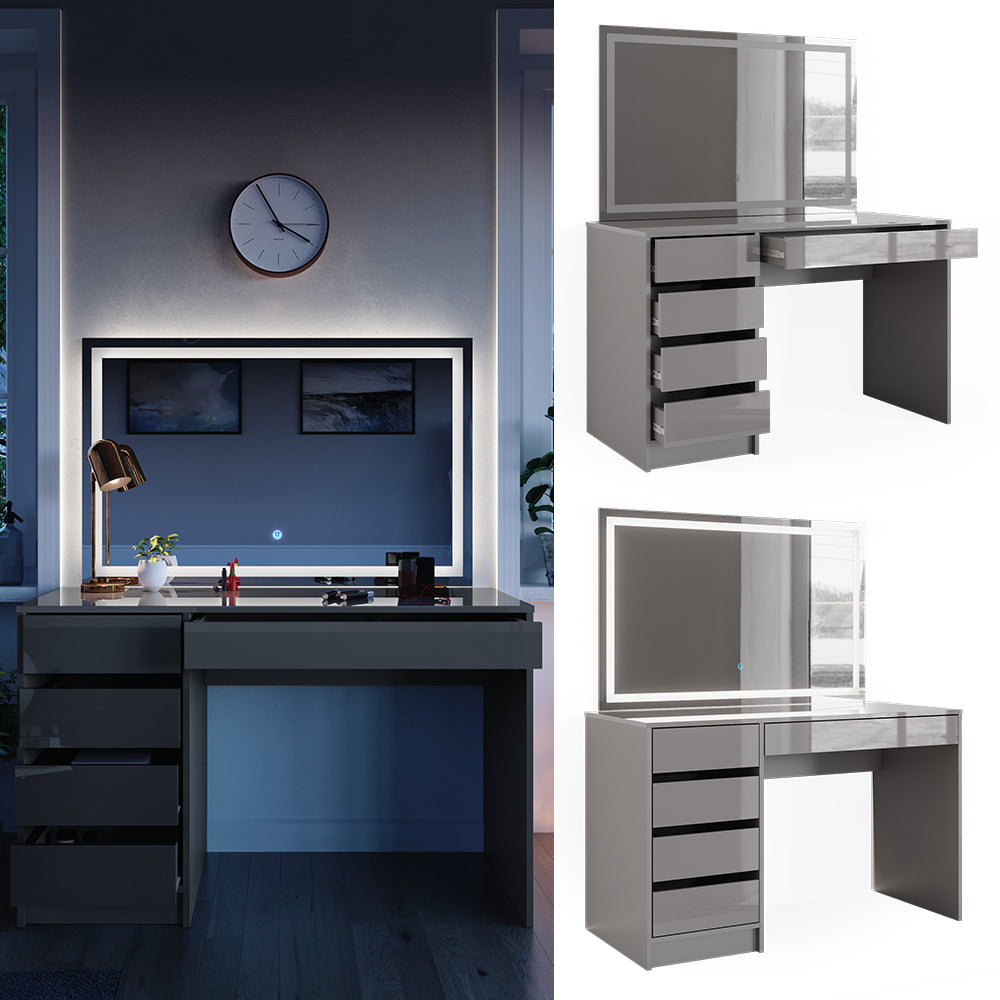 Vicco Tavolo da toeletta Grigio 55 cm con specchio a LED