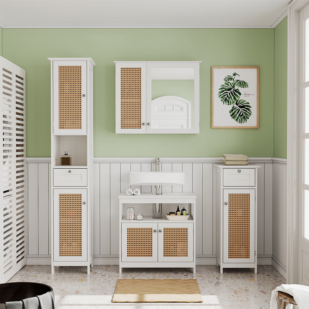 Vicco Set di mobili da bagno Bianco 4 parti, con armadio alto