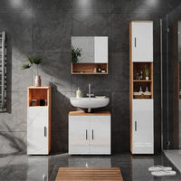 Vicco Set di mobili da bagno Bianco lucido/oro power oak 4 parti, con armadio alto