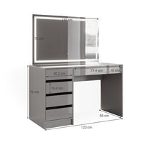 Vicco Tavolo da toeletta Grigio 55 cm con specchio a LED