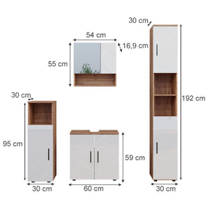 Vicco Set di mobili da bagno Bianco lucido/oro power oak 4 parti, con armadio alto