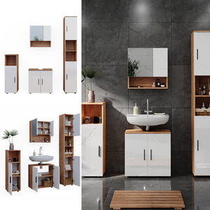 Vicco Set di mobili da bagno Bianco lucido/oro power oak 4 parti, con armadio alto