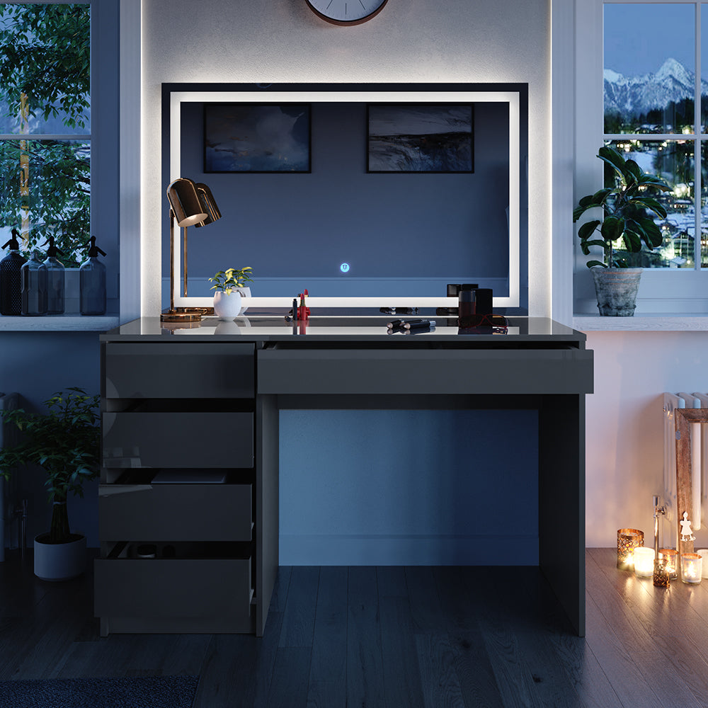 Vicco Tavolo da toeletta Grigio 55 cm con specchio a LED