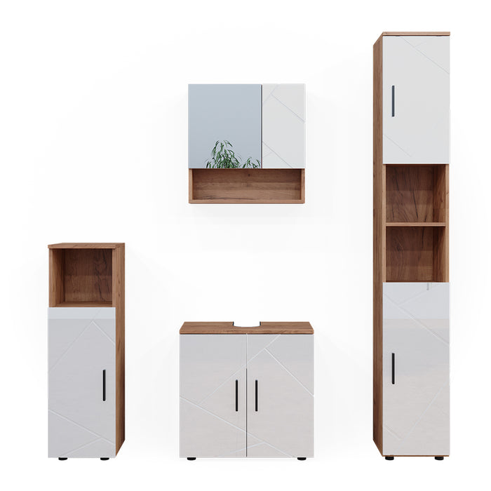 Vicco Set di mobili da bagno Bianco lucido/oro power oak 4 parti, con armadio alto