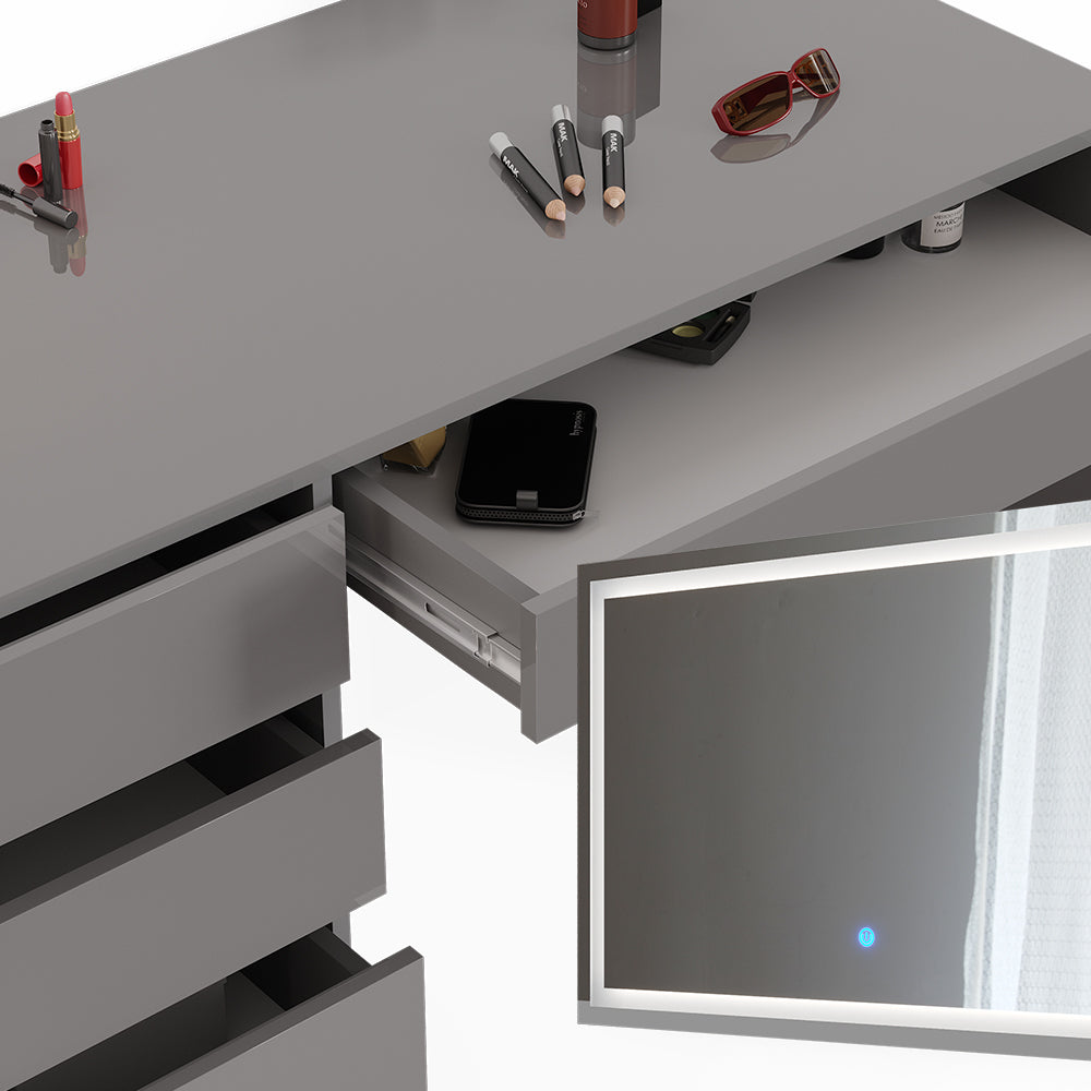 Vicco Tavolo da toeletta Grigio 55 cm con specchio a LED