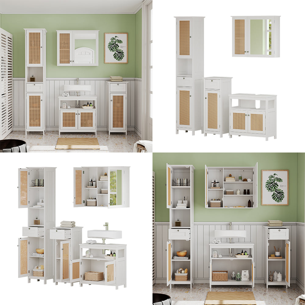 Vicco Set di mobili da bagno Bianco 4 parti, con armadio alto