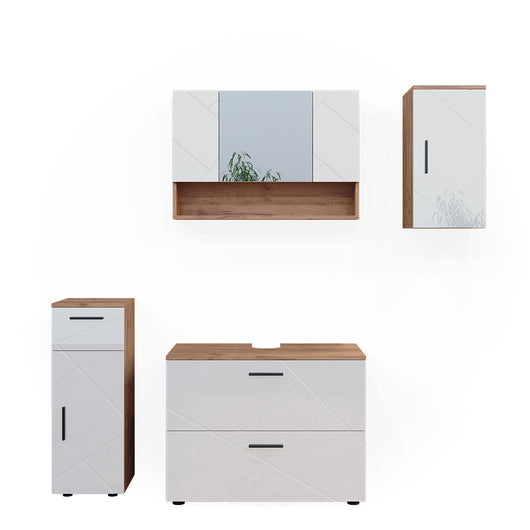 Vicco Set di mobili da bagno Bianco lucido/oro power oak 4 parti