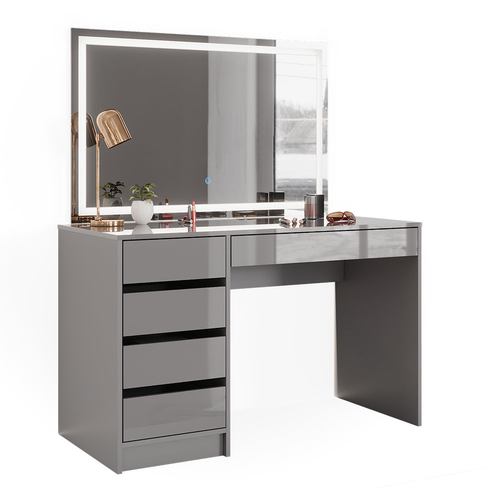 Vicco Tavolo da toeletta Grigio 55 cm con specchio a LED