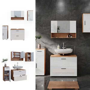 Vicco Set di mobili da bagno Bianco lucido/oro power oak 4 parti