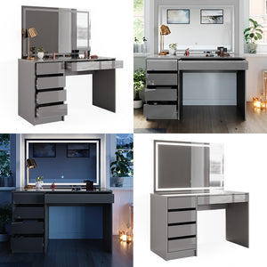 Vicco Tavolo da toeletta Grigio 55 cm con specchio a LED