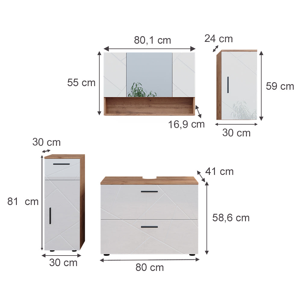 Vicco Set di mobili da bagno Bianco lucido/oro power oak 4 parti