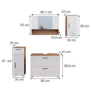 Vicco Set di mobili da bagno Bianco lucido/oro power oak 4 parti