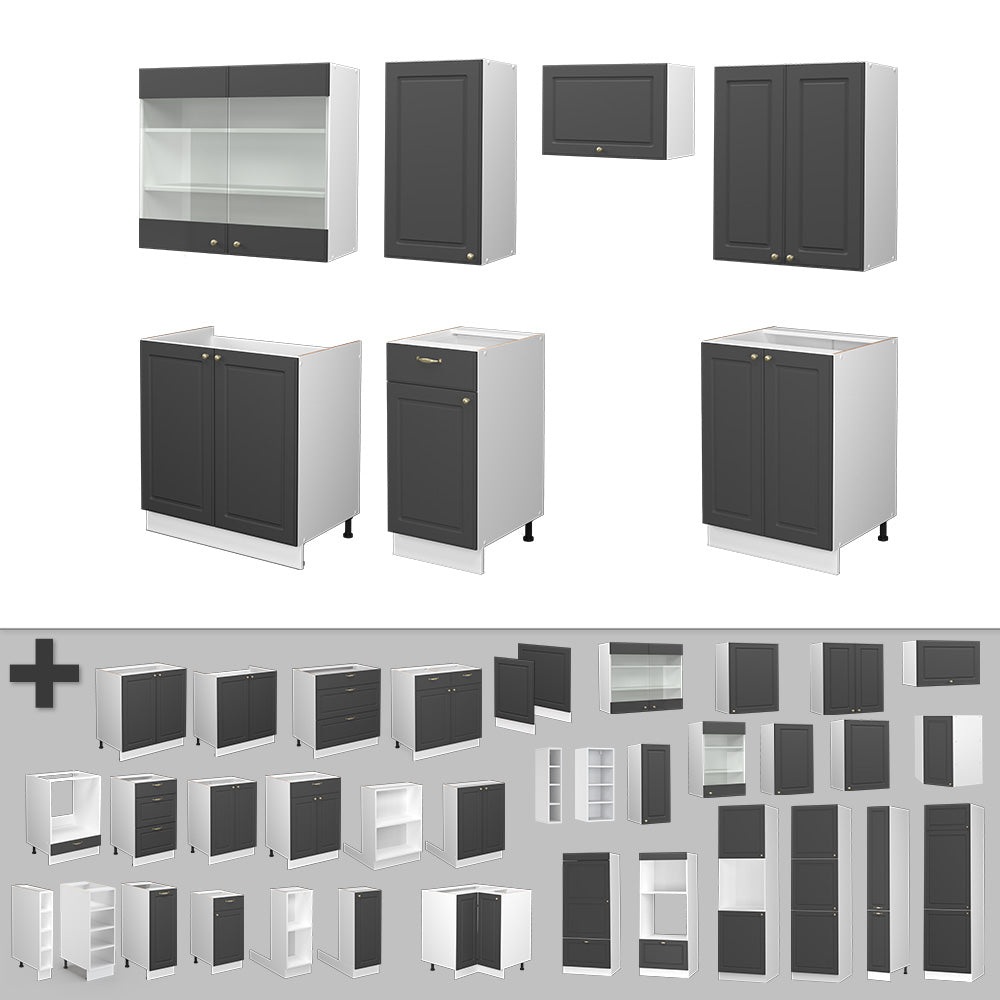 Vicco Cucina componibile Antracite-Oro/Bianco 240 cm senza piano di lavoro