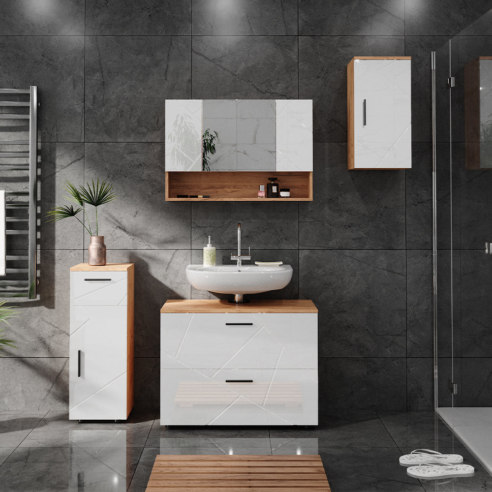 Vicco Set di mobili da bagno Bianco lucido/oro power oak 4 parti