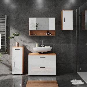 Vicco Set di mobili da bagno Bianco lucido/oro power oak 4 parti