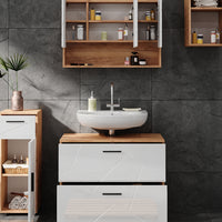 Vicco Set di mobili da bagno Bianco lucido/oro power oak 4 parti