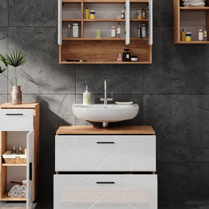 Vicco Set di mobili da bagno Bianco lucido/oro power oak 4 parti