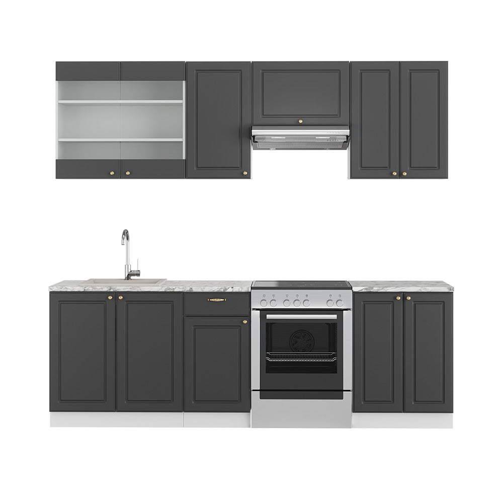 Vicco Cucina componibile Antracite-Oro/Bianco 240 cm , PL Marmo