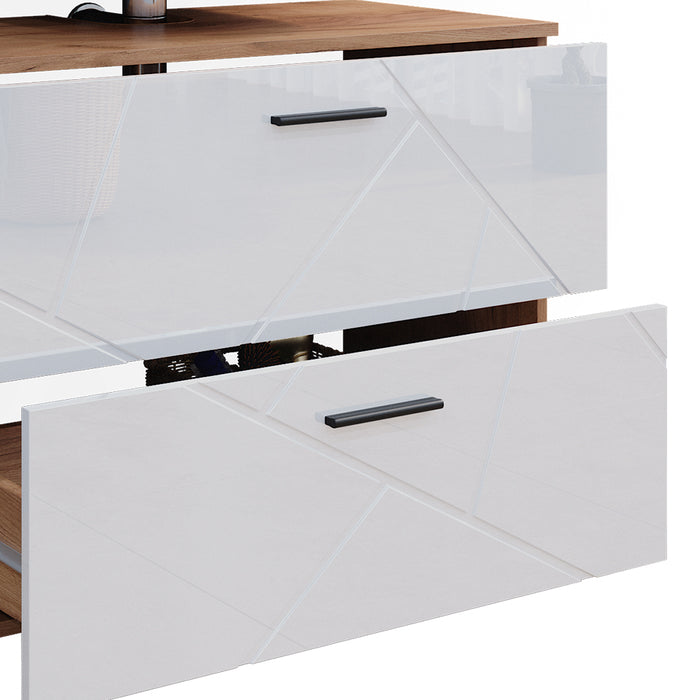 Vicco Set di mobili da bagno Bianco lucido/oro power oak 4 parti