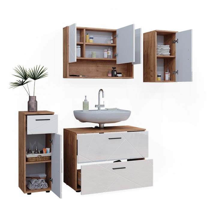 Vicco Set di mobili da bagno Bianco lucido/oro power oak 4 parti